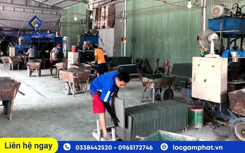 quy trình sản xuất gạch bằng công nghệ ép thủy lực Lộc Gấm Phát