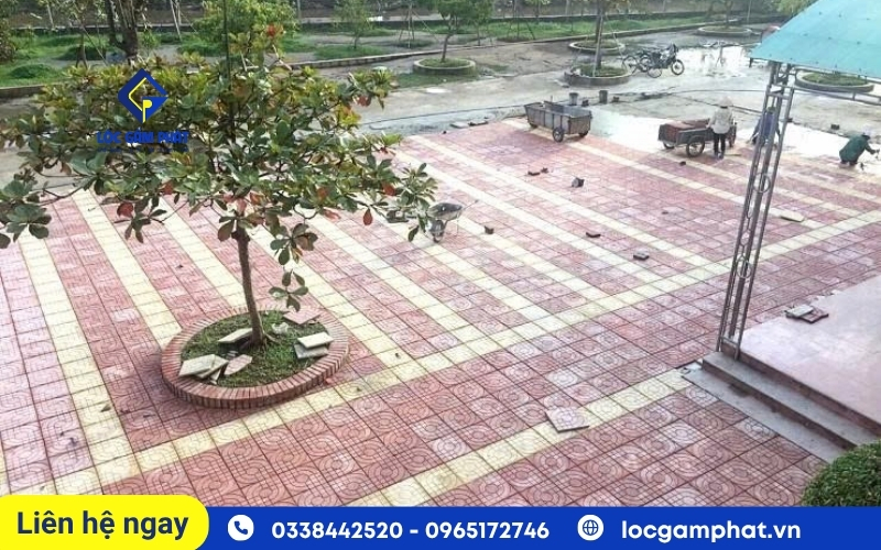 thi công gạch terrazzo lát sân nền trường học